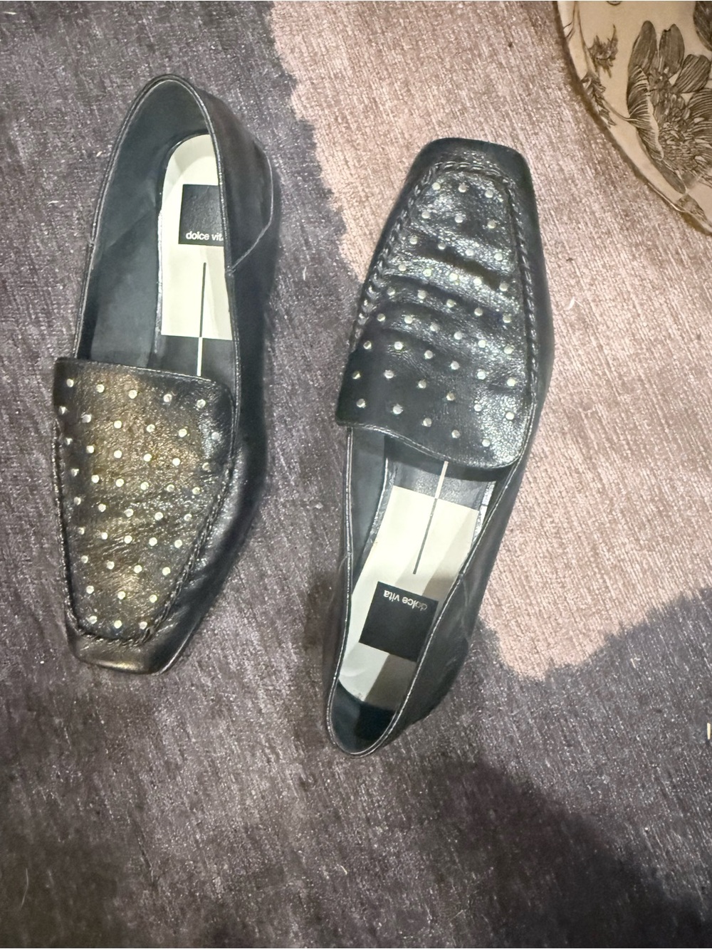 dolce vita Black Studded Leather Loafers - Women's 10
